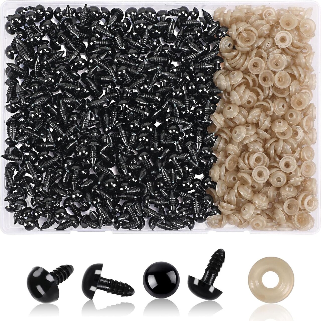 600PCS 8mm Black Plastic Safety Eyes for Amigurumi – With Washers for Crochet Dolls, Stuffed Animals & DIY Crafts